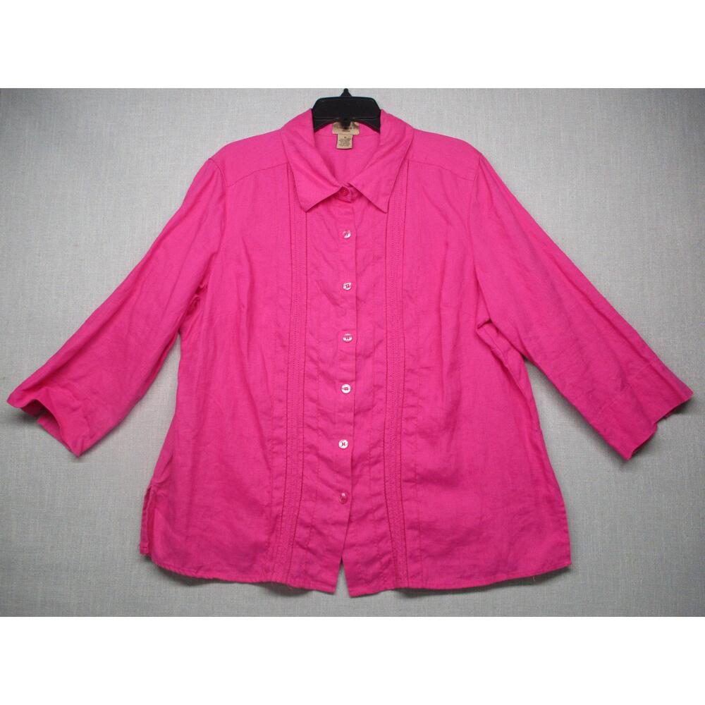 Choices Lightweight Classic ButtonUp Collared 3/4 Sleeve‎ Blouse Women Size 1X